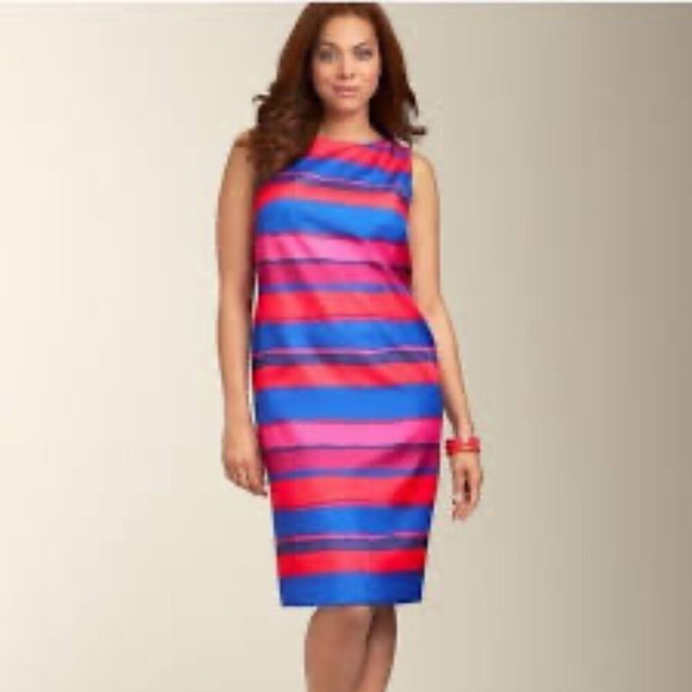 Talbots Sheath Dress Jewel Tones Looks Like Silk Women's Size 10 Petite Midi